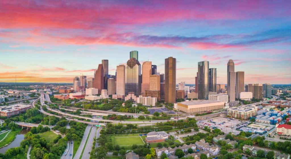Đường chân trời Houston lúc hoàng hôn